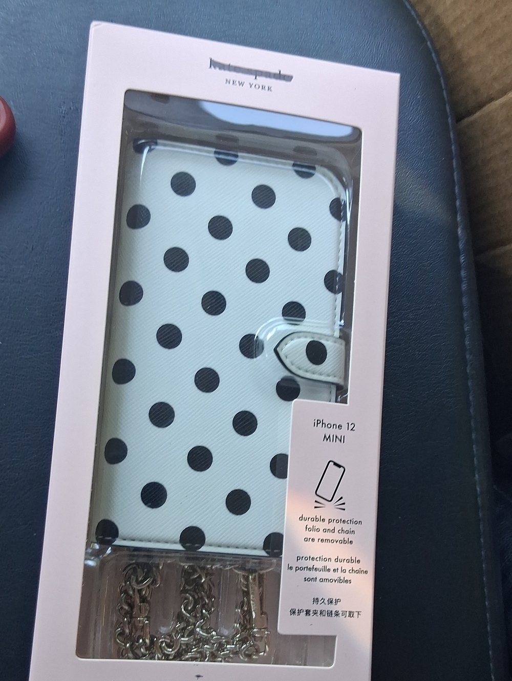 kate spade White and Black Polka Dot Wallet Phone Case with Chain